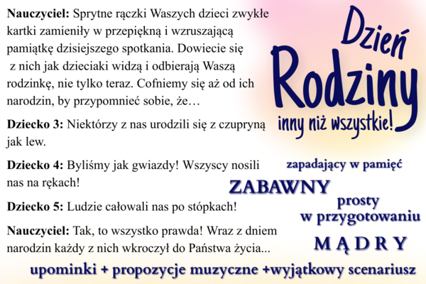 Dzień Rodziny/ Mamy i Taty inny niż wszystkie! Scenariusz przedstawienia + upominki