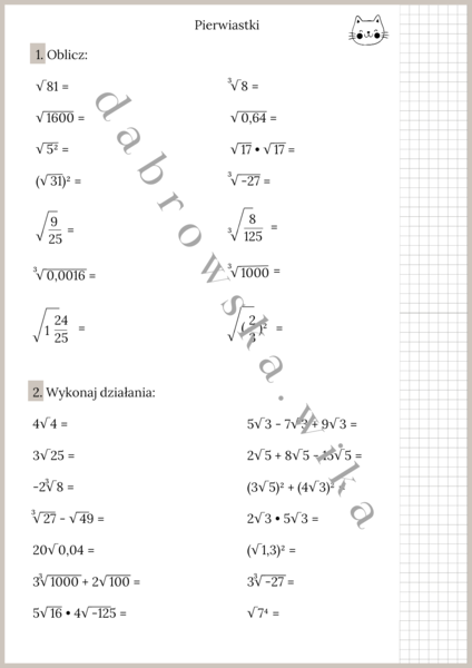 Pierwiastki - karta pracy