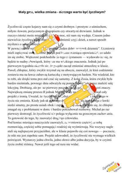 Mały gest, wielka zmiana - dlaczego warto być życzliwym? ZAJĘCIA WYCHOWAWCZE 4-6