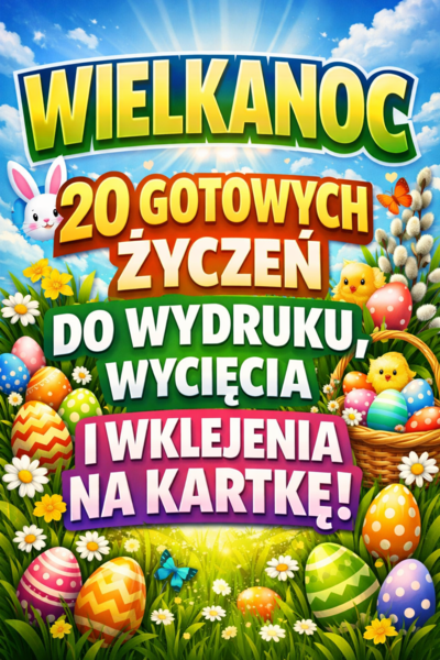WIELKANOC - życzenia wielkanocne do druku i wycięcia – 20 gotowych tekstów na kartki (plik do edycji)