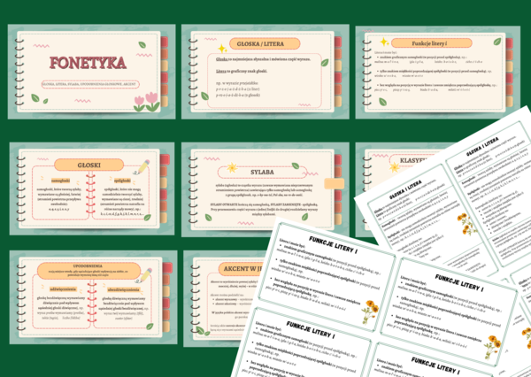 FONETYKA - głoska, litera, sylaba, akcent, upodobnienia - prezentacja + 2 wklejki - powtórzenie