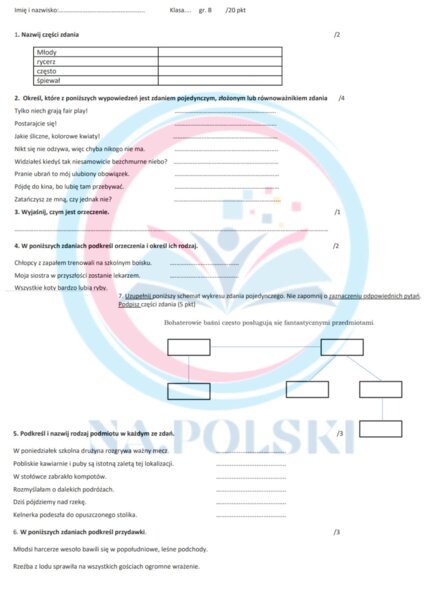 Składnia - sprawdzian kl.6