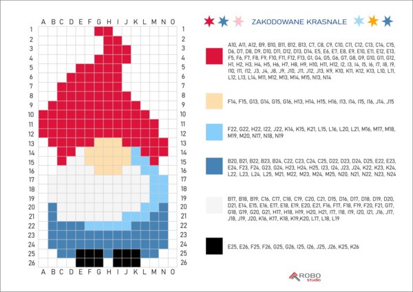 Kodowanka Krasnal 1, święta, mikołajki, Boże Narodzenie, zima, kodowanie, pixel art, ukryty obrazek, gnom