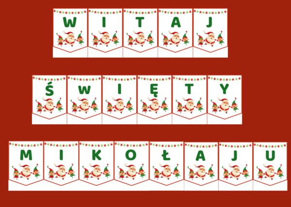 WITAJ ŚWIĘTY MIKOŁAJU – MIKOŁAJKI – Mikołaj – GIRLANDA – biblioteka – świetlica – przedszkole – gazetka – wersja 2