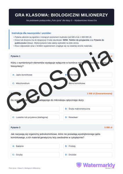 Gra Milionerzy biologia klasa 5