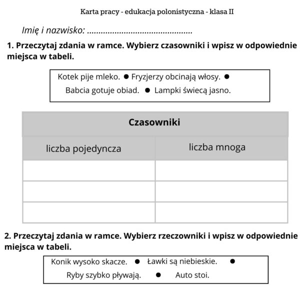 Karta pracy - edukacja polonistyczna