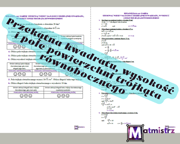 Kartkówka OK Przekątna kwadratu, wysokość i pole powierzchni trójkąta równobocznego.