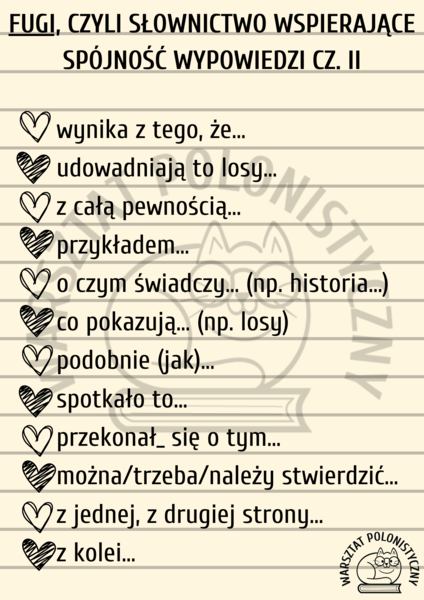 Fugi, czyli słownictwo wspierające spójność wypowiedzi cz. II / matura / egzamin ósmoklasisty / rozprawka / wypowiedź argumentacyjna
