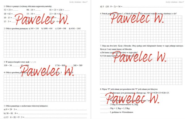 LICZBY I DZIAŁANIA wersja C - sprawdzian z całego działu, kl. 5