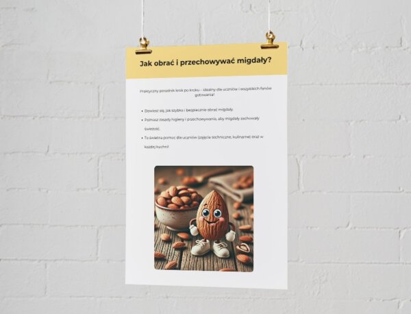 Jak obrać i przechowywać migdały? Plakat edukacyjny.