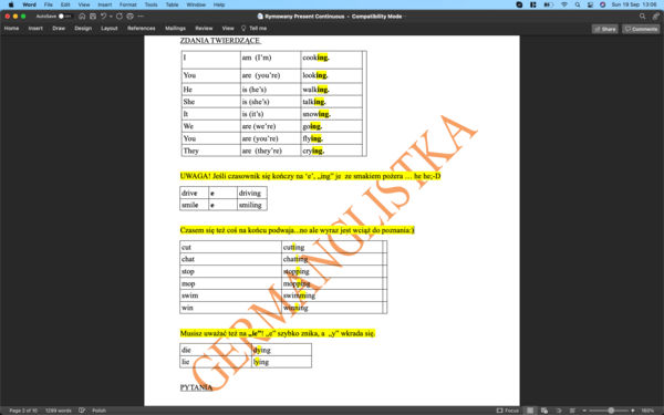 Rymowany Present Continuous