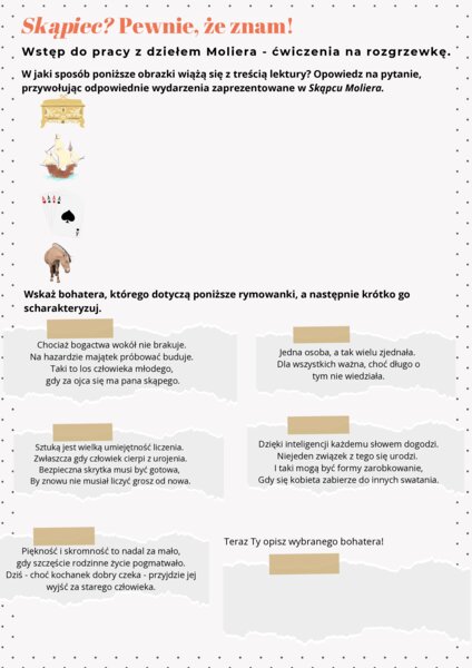 Karty pracy do lektury "Skąpiec" Molier