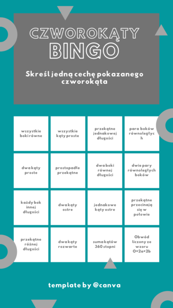 Cechy czworokątów - bingo online