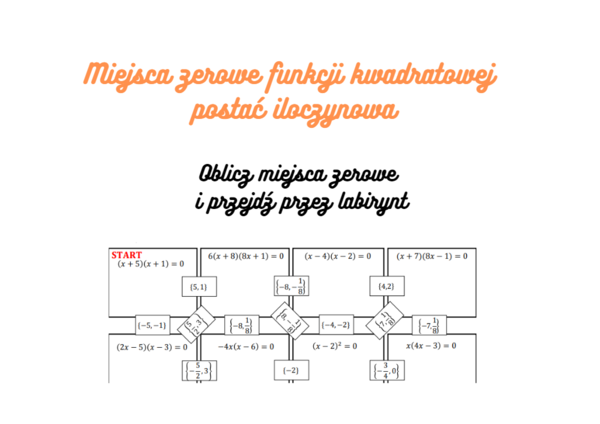 Miejsca zerowe funkcji kwadratowej postać iloczynowa - labirynt