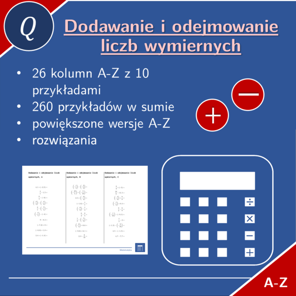 Dodawanie i odejmowanie liczb wymiernych | matematyka | 26 kolumn