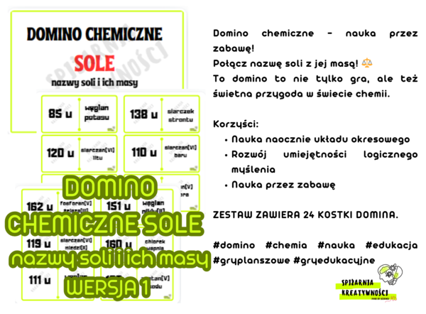 DOMINO CHEMICZNE SOLE nazwy soli i ich masy WERSJA 1