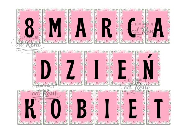 Girlanda - 8 MARCA  DZIEŃ KOBIET + 18 plansz A4 – plik PDF do druku