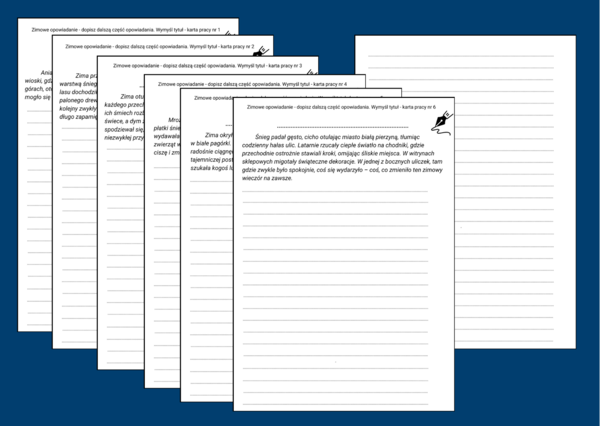 ZIMOWE OPOWIADANIE – zima – karta pracy – ćwiczenia redakcyjne – kl. 4-8 – 6 wersji - zima