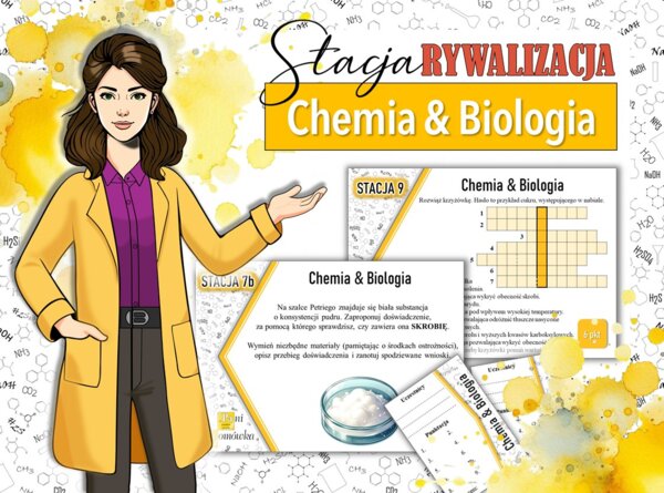 Stacja: RYWALIZACJA! Klasa 8. Chemia. Chemia & biologia. Biologia i chemia. Substancje o znaczeniu biologicznym. Między chemią a biologią. Biologia siostrą chemii. Powtórzenie wiadomości. Stacje zadaniowe. Praca grupowa. Zadanie. Gra dydaktyczna. MOC pow