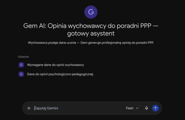 Gem AI: Opinia wychowawcy do poradni PPP — gotowy asystent | Każdy etap edukacyjny