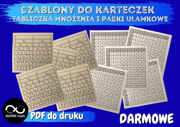 Darmowa tabliczka mnożenia i paski ułamkowe na karteczkach samoprzylepnych - szablony.
