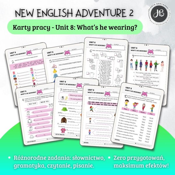 New English Adventure 2 – Unit 8: What's he wearing – Karty pracy dla klasy 2