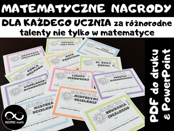 Zabawne matematyczne nagrody, dyplomy, podziękowania na koniec roku szkolnego.