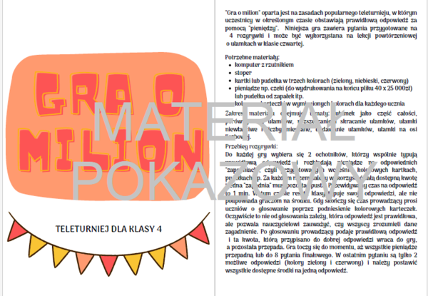 Gra o milion - powtórzenie z ułamków zwykłych dla klasy 4