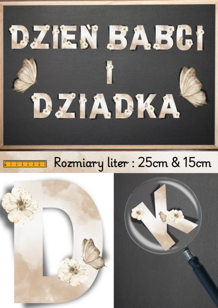 Piękny Napis Dekoracyjny Dzień Babci i Dziadka 🌺 Litery 15cm & 25cm