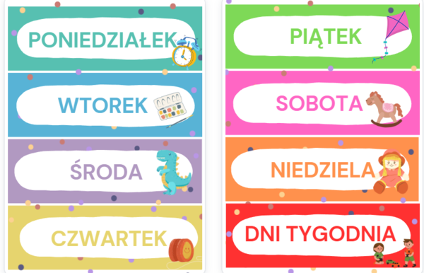 Dni tygodnia - dekoracja na tablicę, girlanda