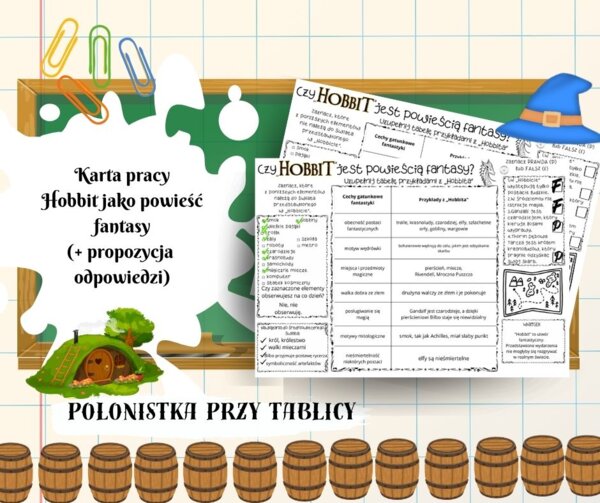 „Hobbit” jako powieść fantasy, gatunek. Karta pracy + propozycja odpowiedzi