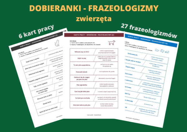 Karty pracy (dobieranki) – frazeologizmy ze zwierzętami