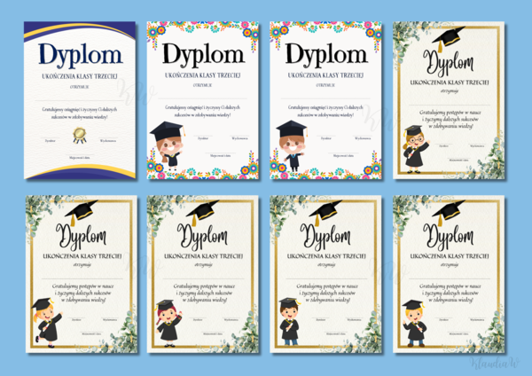 Dyplomy Ukończenia Klasy Trzeciej - zestaw