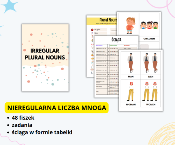 NIEREGULARNA LICZBA MNOGA, ANGIELSKI, FISZKI, DLA KAŻDEGO