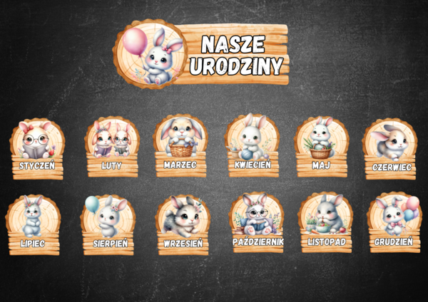 ZESTAW URODZINY ZAJĄCZKI KRÓLICZKI KALENDARZ URODZIN