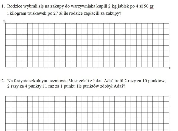 Kartkówka / karta pracy zadania tekstowe.