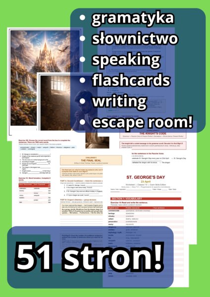 St. George's Day – Zestaw lekcyjny | Klasy 7–8 | Karta pracy + Escape Room + Flashcards
