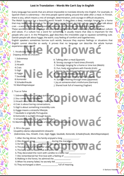 Karta Pracy Lost in Translation B1-B2 Czytanka