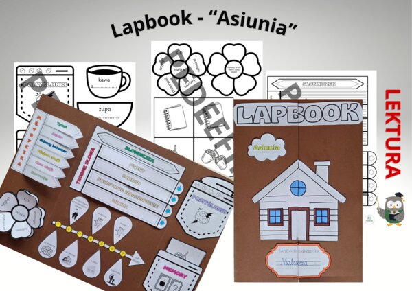 Lapbook - "Asiunia" + test sprawdzający wiedzę z lektury + kod QR do testu