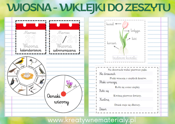 Wklejki do zeszytu - wiosna