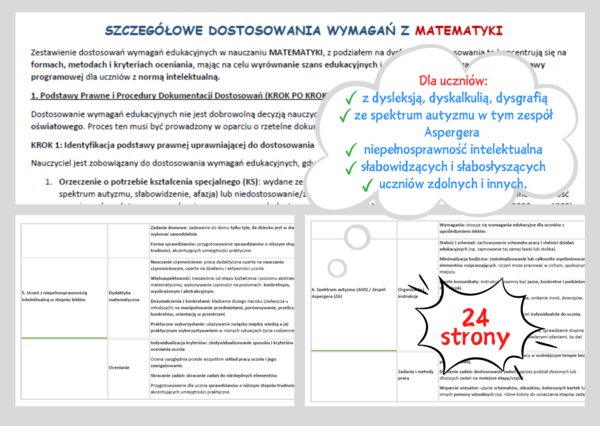 Szczegółowe DOSTOSOWANIE WYMAGAŃ EDUKACYJNYCH z MATEMATYKI dla uczniów ze specjalnymi potrzebami edukacyjnymi (SPE) / PDF do druku