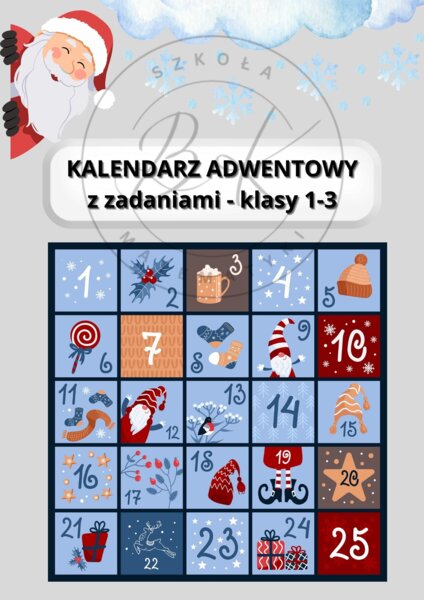 Kalendarz adwentowy z zadaniami i kolorowankami - klasy 1-3