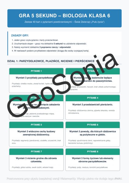 Gra 5 sekund biologia klasa 6 powtórka cały rok