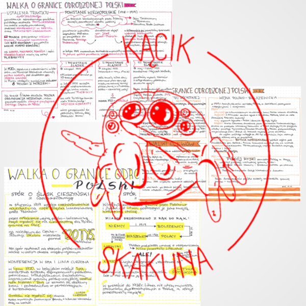 Walka o granice odrodzonej Polski (PAKIET 3 KART) - HISTORIA - XX-lecie międzywojenne - rysnotka/notatka/sketchnotka/notatka rysunkowa