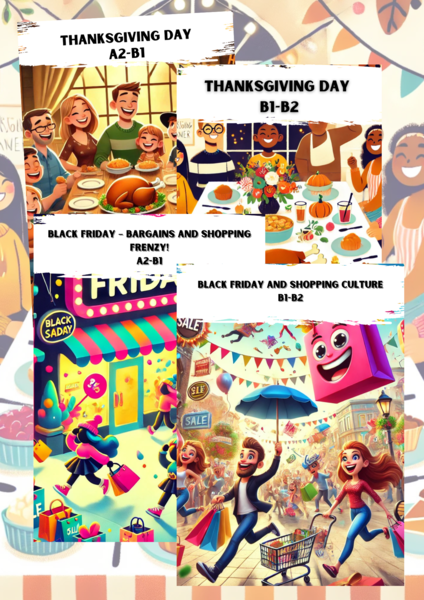 ZESTAW 4 Gotowych Lekcji: Thanksgiving Day (A2-B1;B1-B2) orazBlack Friday (A2-B1;B1-B2)