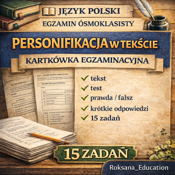 📚 Personifikacja – kartkówka egzaminacyjna | powtórka przed egzaminem ósmoklasisty (15 zadań)