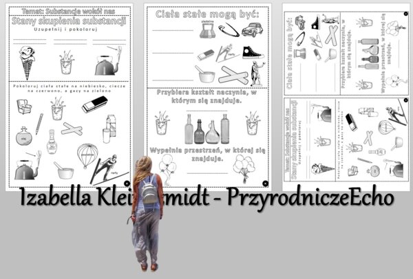 Karty pracy/kolorowanki. Klasa 4. Przyroda. „Substancje wokół nas”; „Poznajemy pogodę i inne zjawiska przyrodnicze”.