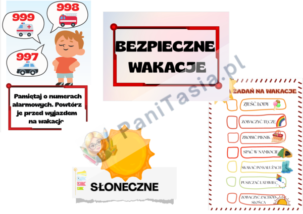 Pakiet WAKACJE - Gazetka - Te wakacje będą..., Gazetka - Bezpieczne wakacje, Lista zadań na wakacje