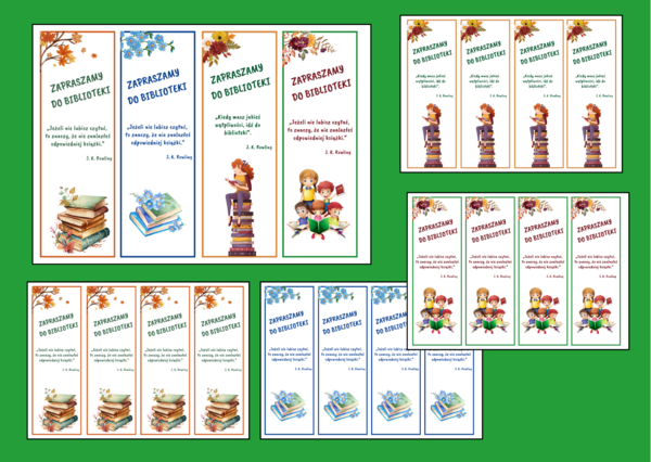 ZAPRASZAMY DO BIBLIOTEKI – biblioteka – zalety biblioteki – cytaty – zakładki do książek – zakładka - 4 szt.