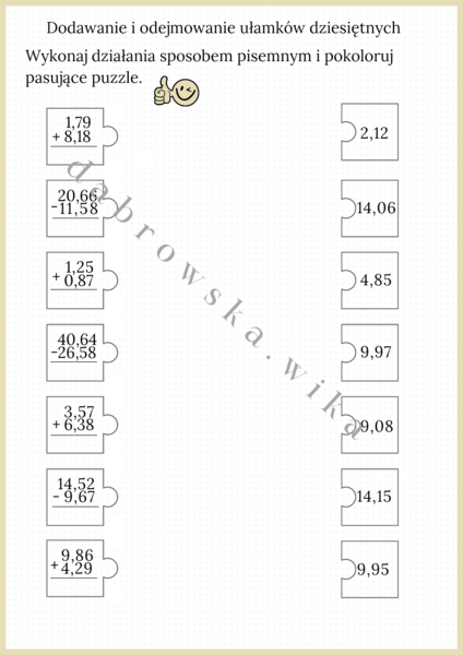 Dodawanie i odejmowanie ułamków dziesiętnych